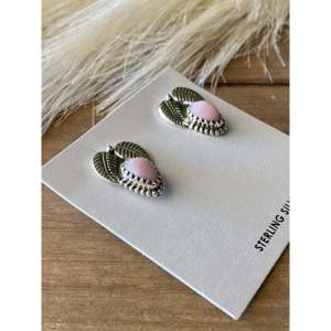 Southwest Handmade Pink Peruvian <b>Opal</b> Heart <b>Stud</b> <b>Earrings</b> in Sterling Silver Bezel Setting - Product Image 3