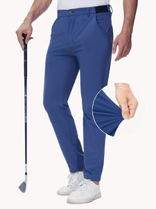 Pantalones de Golf Azules para Hombre, Corte Recto, Cintura Elástica, Bolsillos Laterales con Solapa y Cremallera, Secado Rápido, Pantalones Casuales para Verano - Product Image 4