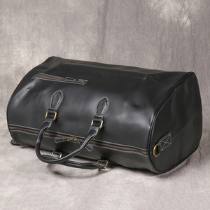 Bolsa de Viaje de Cuero, Estilo Weekender, con Cierre de Cremallera, Cuero Genuino, Ligera, Plegable, Gran Capacidad, Portátil, Duradera, Negra - Product Image 1
