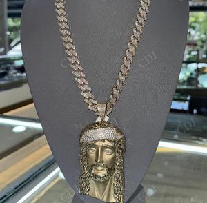 Nouveau pendentif visage de Jésus chrétien Hip Hop, moissanite VVS, argent sterling plaqué or massif, collier pendentif, meilleur cadeau pour la fête des pères - Product Image 1