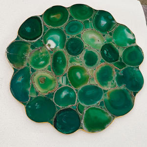 Table basse en pierre d'agate ronde naturelle, plan de travail rétroéclairé, mobilier de luxe pour salon, usage domestique - Product Image 3