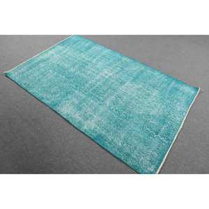 Alfombra Vintage de 3.8x6 pies, Alfombra Turca Decorativa, Alfombra de Lana con Diseño Floral Azul y Blanco - Product Image 2