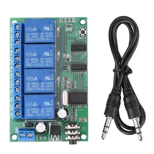 AD22B04 4 Channel Relay MT8870 DTMF Tone Signal Decoder Remote Control Relay Module 12V DC for PLC Smart Home with 3.5mm Cable
