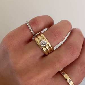 Anillo de Oro Sólido de 14K con Diamante Cultivado en Laboratorio de 0.51CT, Corte Redondo, Banda de 3 Capas, Único para Compromiso Romántico, Boda, Regalo Especial - Product Image 4