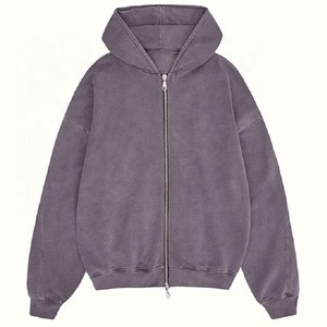 Sudadera con capucha con bordado de lujo personalizada, ropa de calle, Sudadera con capucha de lana en blanco Vintage de gran tamaño, lavado con ácido, Sol desteñido, sudadera con cremallera desgastada - Product Image 1