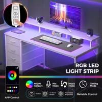 Bureau d'ordinateur de jeu OEM de 40 à 47 pouces avec 4 tiroirs de rangement, bureaux de bureau en bois avec prises électriques et éclairage LED pour le bureau à domicile