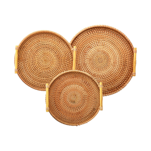 ถาดหวายกลมตะกร้าขนมปังสานพร้อมที่จับถาดหวายขนาดเล็กสำหรับเสิร์ฟอาหารเย็นตะกร้าหวายสำหรับโต๊ะกาแฟ - Product Image 1