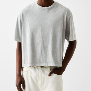 Haute qualité luxe hommes 100% coton lourd surdimensionné Boxy Fit T-Shirt lavé à l'acide blanc col montant avec hommes Boxy Fit - Product Image 1