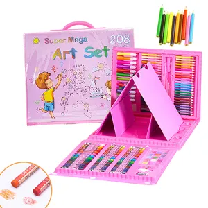 208 adet suluboya boya kalemleri Set toksik olmayan renkli sanat boyama kalemleri şövale ile çocuklar için hediye kutu seti