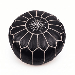 Wholesale Handcrafted Black Moroccan Leather Pouf Unstuffed Embroidered Round Floor Ottoman Footstool Cover multiple colors - Product Image 1