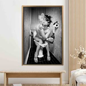 Printed Canvas Decor: Sensual Stained Glass Smoking Woman Art,GOLD <b>FRAMED</b> CANVAS - Product Image 1