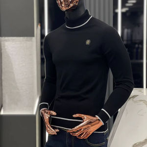 Suéter informal de otoño para hombre para cuello Polo manga larga cremallera calor cálido Cachemira Mohair estampado Jacquard Logo botón raya letra. - Product Image 1