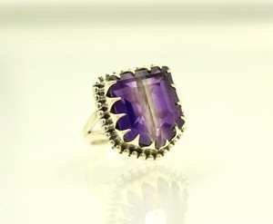 925 Sterling Silver Amethyst Gemstone <b>Ring</b> with <b>Rhodium</b> Plating Prong Setting Unisex Design - Product Image 4