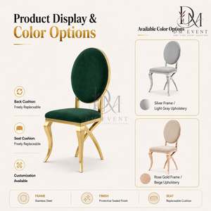 Chaise d'événement en acier inoxydable avec dossier découpé décoratif doré et revêtement vert pour mariages et banquets d'hôtel - Vente en gros - Product Image 4