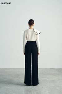 Vêtements pour femmes de haute qualité WHITEANT marque JENA pantalon à jambes droites 60% triacétate 40% Polyester noir pantalon pour femmes boîte d'emballage - Product Image 4