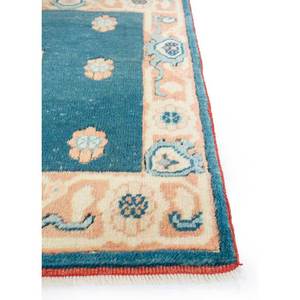 Tapis en laine noués à la main Nuray Blue, grande surface Pae-1245 pour la maison, le salon, la chambre, le couloir, motif médaillon abstrait rectangulaire fait main - Product Image 4