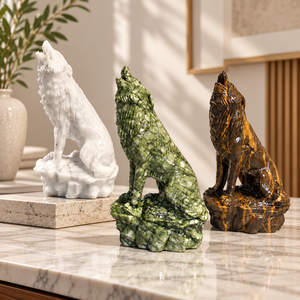 Figurine de loup hurlant en cristal sculpté à <span class=keywords><strong>la</strong></span> main de 25 cm, statue de loup en pierre précieuse polie, sculpture animale pour <span class=keywords><strong>la</strong></span> décoration de <span class=keywords><strong>la</strong></span> maison et les cadeaux - Product Image 1