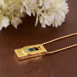 High Quality Minimalist Geometric Topaz <b>Necklace</b> Brass <b>Blue</b> Topaz Pendant Women 18k Gold Plated Dainty Jewelry Wholesale/OEM/ODM - Product Image 3