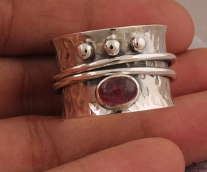 Handmade Two-Tone <b>Anxiety</b> <b>Ring</b> for Women Real Tourmaline Solid 925 <b>Sterling</b> <b>Silver</b> Spinner <b>Ring</b> for Weddings - Product Image 6