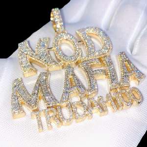 Pendentif personnalisé en argent sterling 925 plaqué or et rhodium avec moissanite, style hip-hop glacé, cadeau unisexe - Product Image 1