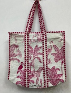 Bolso de mano acolchado de algodón con estampado de bloques para mujer, bolso de hombro de uso diario lavable hecho a mano Vintage bohemio para promoción de comestibles - Product Image 6