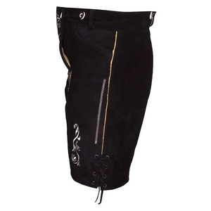 German and Austrian Lederhosen Long and Pant <b>Short</b> Distressed <b>Leather</b> Vintage Look Embroidered Bavarian <b>Shorts</b> for <b>Men</b> - Product Image 3