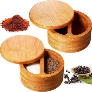 Salière en bois de qualité supérieure avec porte-cuillère, couvercle magnétique pivotant, pot à épices de cuisine, boîte de rangement pour épices gastronomiques, ensemble de vaisselle - Product Image 2
