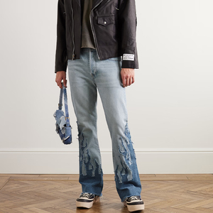 Homme 100% coton Denim droit Hip Hop jean hiver coupe évasée fabriqué à la main moustaches pantalon ample Vintage lavage jean bas quantité minimale de commande - Product Image 2