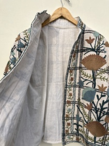 Handmade New Suzani Embroidery Kantha Women's <b>Short</b> Coat Free Size Quilted <b>Jacket</b> with Embroidered Design Gift for Her - Product Image 5