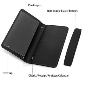 Couverture de chéquier en cuir PU minimaliste avec boucle de stylo à rabat en plastique et sangle élastique pour hommes femmes en cuir - Product Image 3