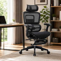 Chaise de bureau ergonomique à dossier haut en maille avec appui-tête réglable et repose-pieds rétractable pour espace de travail exécutif