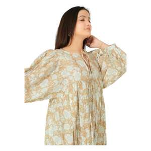 Boho Hippie 6XL Coton Robe Casual Summer Wear avec Tunique Courte Manches Dentelle Décoration Floral Bloc Imprimer Genou Longueur Lavable - Product Image 6