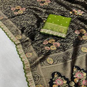 Sarees traditionnels en soie de Dola pure avec tissage fin Zari et embellissement Meenakari | Sarees Grand Look pour événements - Product Image 5