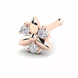 Alfiler de nariz floral de oro rosa de 14kt, hecho con diamantes cultivados en laboratorio certificados, colección de joyería elegante para mujer - Product Image 1