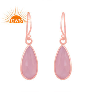 Meilleure qualité argent sterling plaqué or rose calcédoine naturelle pierre précieuse boucles d'oreilles demi fabricant de bijoux fins - Product Image 1