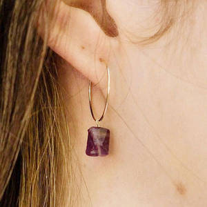 Handmade Amethyst Birthstone Hoop <b>Earrings</b> 925 Sterling Silver Gold Vermeil <b>Earring</b> Raw Gemstone Drop Jewelry Gift For Women - Product Image 5