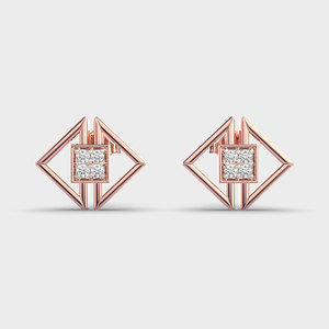Pendientes de Diamantes Cultivados en Laboratorio con Certificación IGI, Diseño Geométrico Cuadrado, Oro Amarillo/Blanco/Rosa de 9K, Pendientes Modernos de Diseñador - Product Image 5