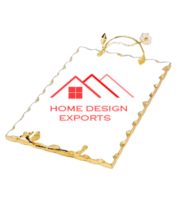 ถาดเสิร์ฟอาหารหินอ่อนทำมือพร้อมที่จับโลหะดีไซน์ล่าสุด - Product Image 1