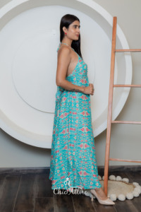 OEM diseño estampado 2025 mujeres Casual cuello Halter espalda descubierta Floral Maxi vestido verano playa vestido largo ligero vacaciones vestido - Product Image 5