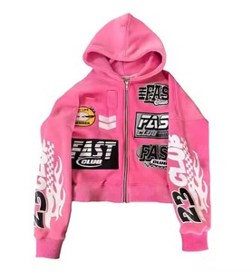 Sudadera con capucha recortada con cremallera de gran tamaño French Terry Heavyweight para hombre, venta completa, ropa de calle cuadrada personalizada desgastada - Product Image 1