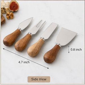 ชุดมีดชีส 4 ชิ้น ใบมีดสแตนเลส ด้ามไม้ ชุดเครื่องมือครัวทนทาน ความยาว 6.3 นิ้ว - Product Image 2