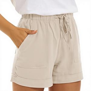 Shorts Bermuda Femme Été 100 % Coton Taille Haute Ample Vintage Décontracté Respirant Polyvalent avec Cordon de Serrage - Product Image 4