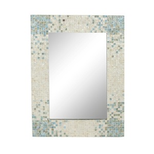 Miroir mural de luxe en nacre rectangulaire, cadre en coquillage fait à la main, salle de bain, salon, miroir décoratif - Product Image 1