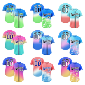 Camiseta de Béisbol Sublimada Personalizada con Patrón en Zigzag Degradado Azul y Verde, Uniforme de Equipo de Manga Corta con Nombre y Número - Product Image 2