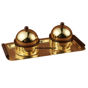 Cuenco de chocolate de acero inoxidable acabado en plata hecho a mano cuenco dulce forma redonda decorativo nuevo cuenco de chocolate de Metal con bandeja - Product Image 2