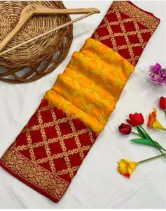 Elegante Sari Bandhej de Seda con Arte Étnico para Festivales, Sari Bandhani Clásico de Seda con Arte para Festivales a un Precio Accesible por el Proveedor - Product Image 4