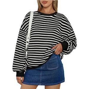 Moda cuello redondo sudadera manga larga estilo suelto suéter a rayas Otoño Invierno Tops Casual sudaderas con capucha sudadera - Product Image 3