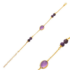 <b>Amethyst</b> Quartz Oval Gold Bezel 925 Silver <b>Bracelet</b> Jewelry Wholesale Handmade 925 Sterling Jewelry - Product Image 1