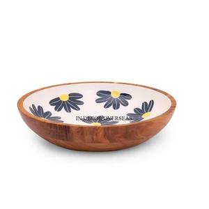 Tazón para servir frutas y alimentos de madera de primera calidad con acabado de esmalte de diseñador floral de aspecto elegante al mejor precio - Product Image 6