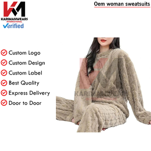 <b>Women's</b> Plus Size Eco-Friendly Soft Cozy Hooded Solid Pajama Set Plush Sleepwear Thick Pullover Top Pants Summer Tracksuits - Product Image 5